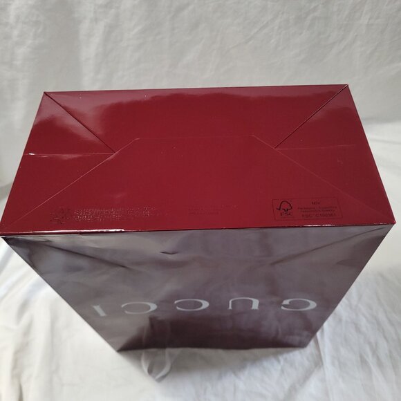Gucci Red Glossy Gift Bag Reusable Shopping Logo Spell Out Empty 13.75 x 10 in - Picture 9 of 16